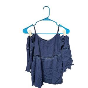 Blue Flowy Bohemian Cold Shoulder Top - S